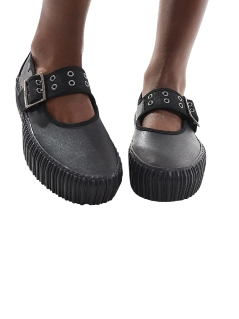 Vans Women’s Black Chunky Platform Creeper Mary Jane Buckle Strap Shoes Sz W7 M5